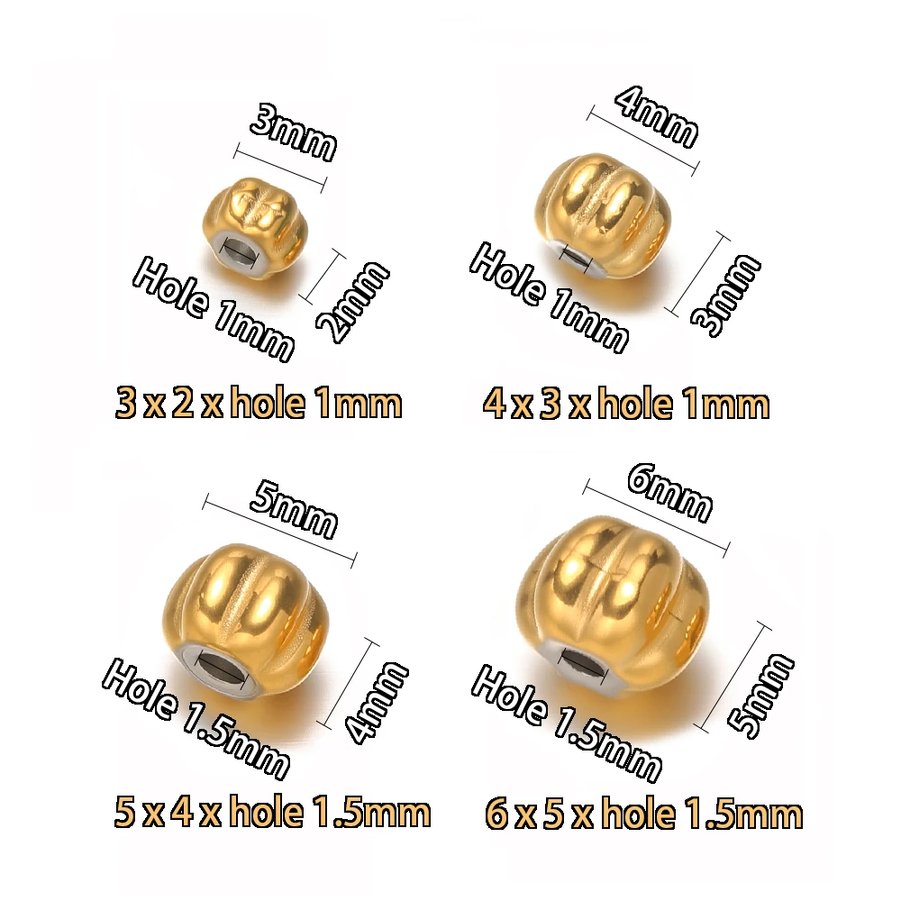 20 Stück Edelstahl-Goldperlen 3mm 4mm 6mm Laternen-Abstandshalter Lose Kürbisperlen für DIY Schmuckherstellung Armband- und Halskettenzubehör – Detail 4