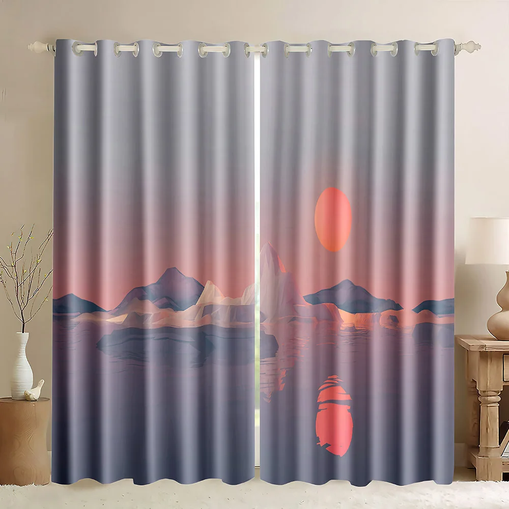 

Blackout Window Curtain Abstract Mountain Sunset Minimalism Geometric Three-dimensional Window Drapes for Living Room Bedroom