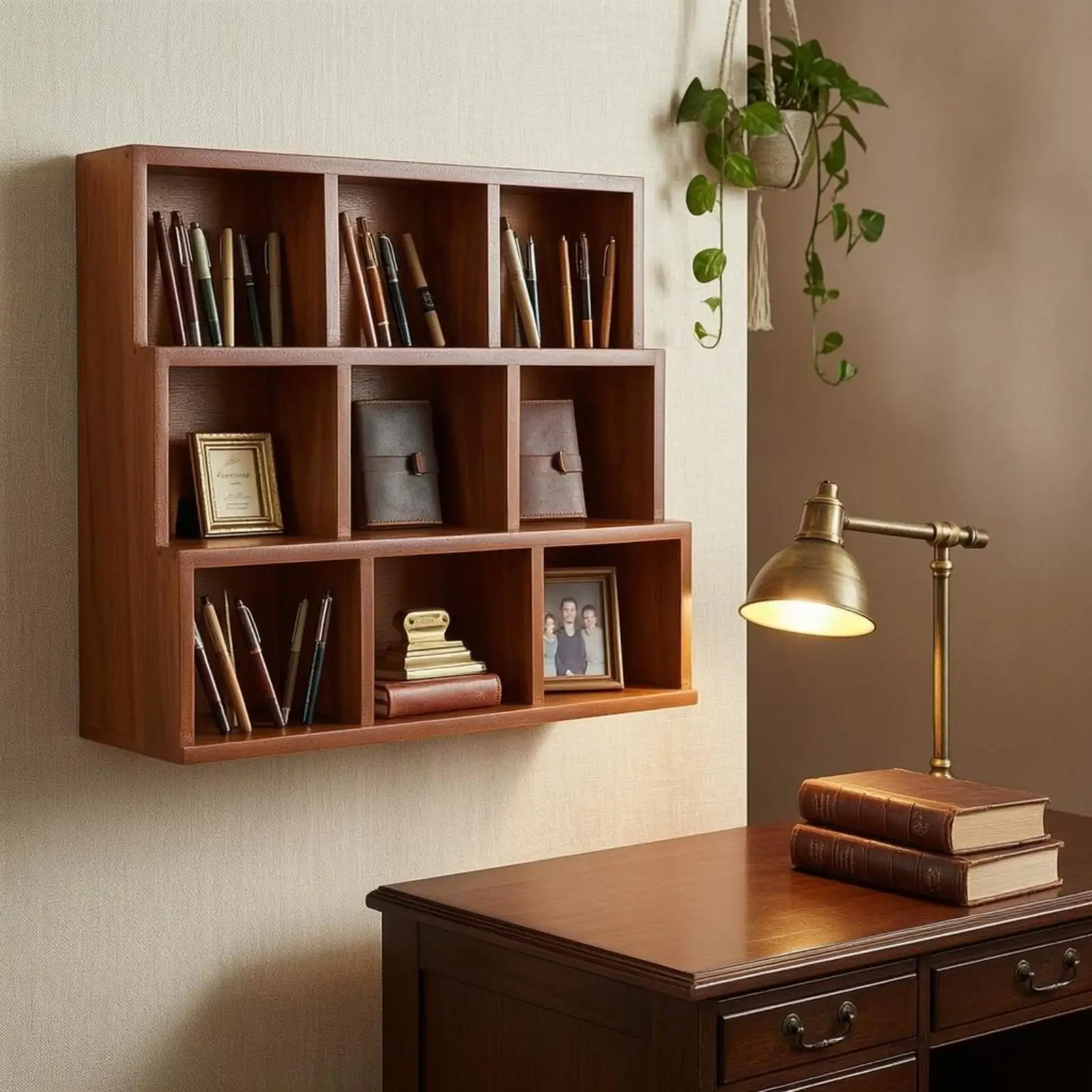 Trapezoidal Desk Organizer Stepped Design 3 Tier Cubby Cabinet Pinewood Wood Wooden Cubby Organizer
