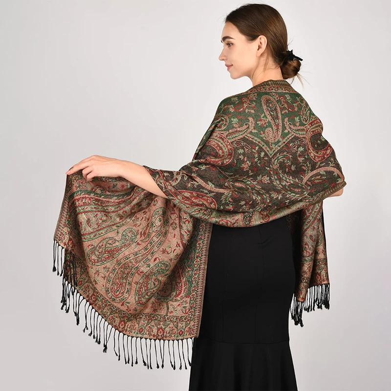 Ethnic Style Tassel Blanket Design Thick Pashmina New Winter Warm Shawl Wrap Cashmere Scarf Women Neckerchief Poncho Stoles 2024