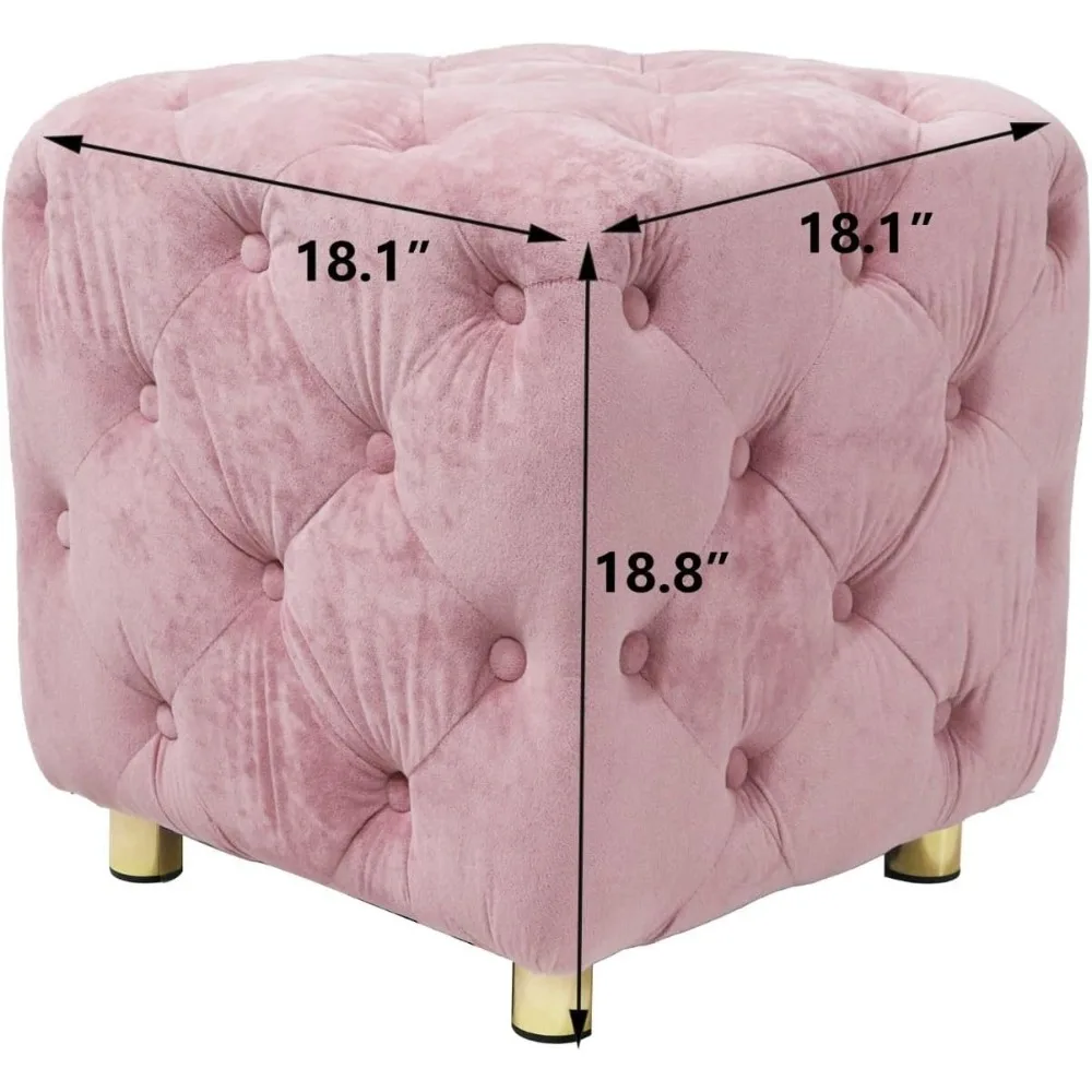 مسند مخملي معنقدة، مسند قدم منجد على شكل مربع، مقعد زينة جلام مع أرجل معدنية ذهبية