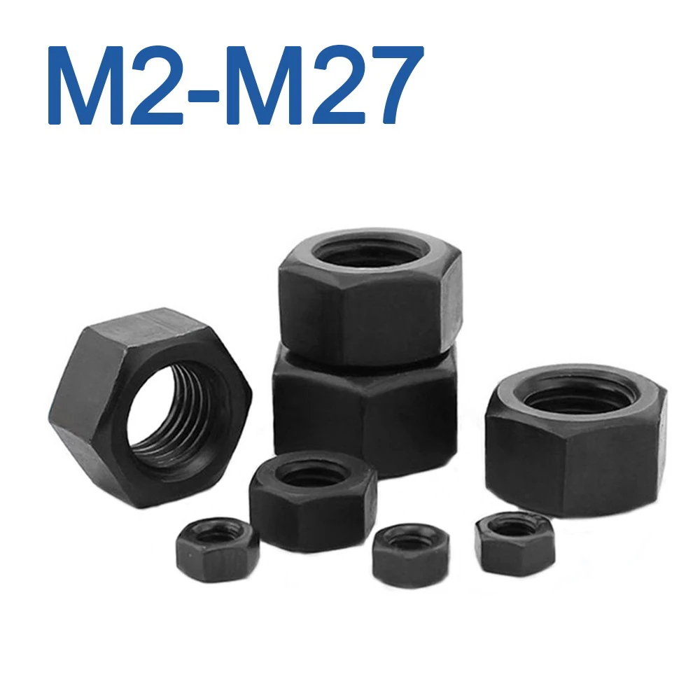 10/100 Pcs/lot Hexagon Hex Nuts M2 M2.5 M3 M4 M5 M6 M8 M10 M12 M14 M16 M18 M20 M22 M24 M27 Black Oxide Carbon Steel Metric Nuts