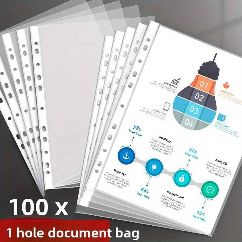 100pcs File Bag, 11.89 x 9.17 inches thick & 11-hole plastic page protection film, A4 protectiv