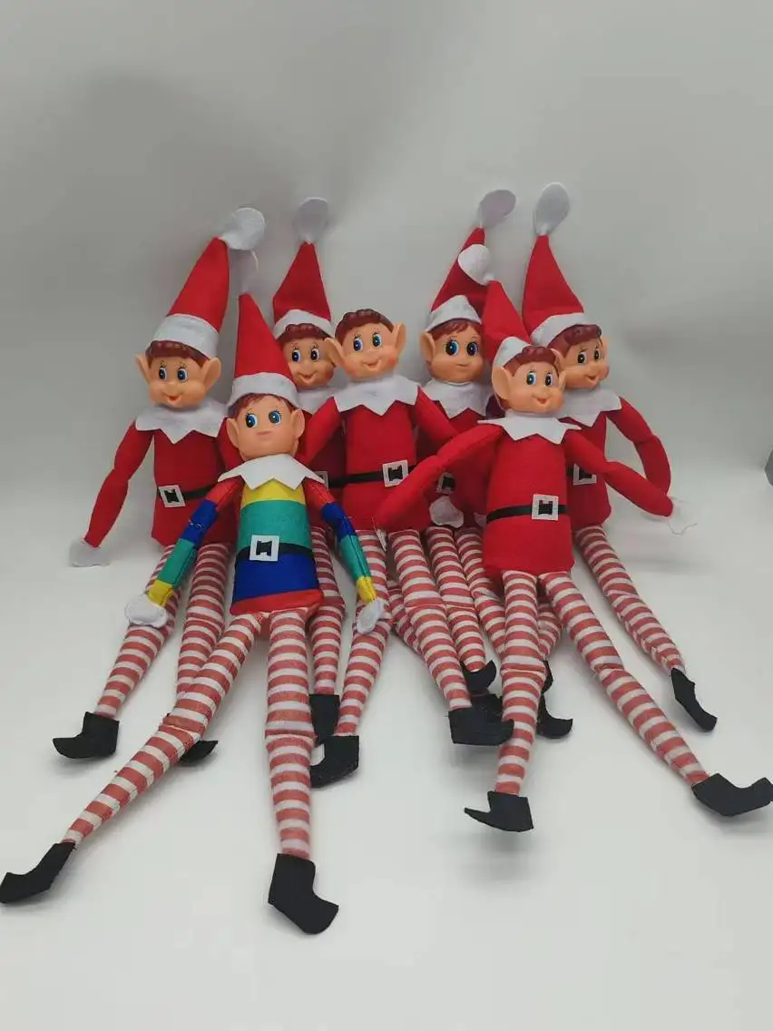 40cm Christmas Elf Doll for Kids Mini Toy Elf Dolls for Christmas Poseable Little Elf Shelf Sitters with Dangling Legs