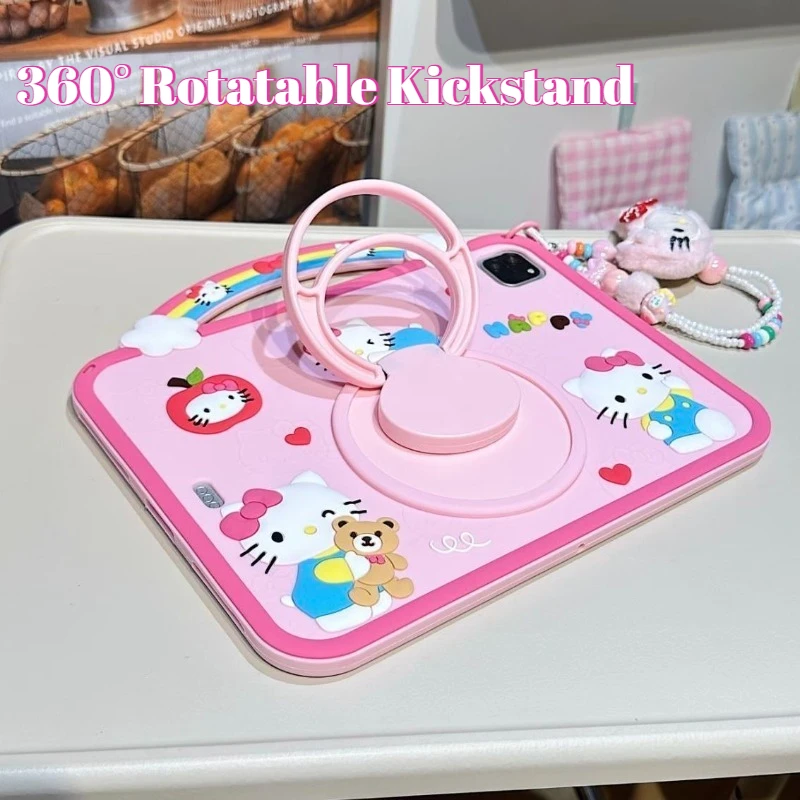 Hello Kitty Ipad Case Cartoon Silicone 360 Degree Rotatable Kickstand Cute Shockproof Protective Cover Lovely Girls Kids Gifts - view 2