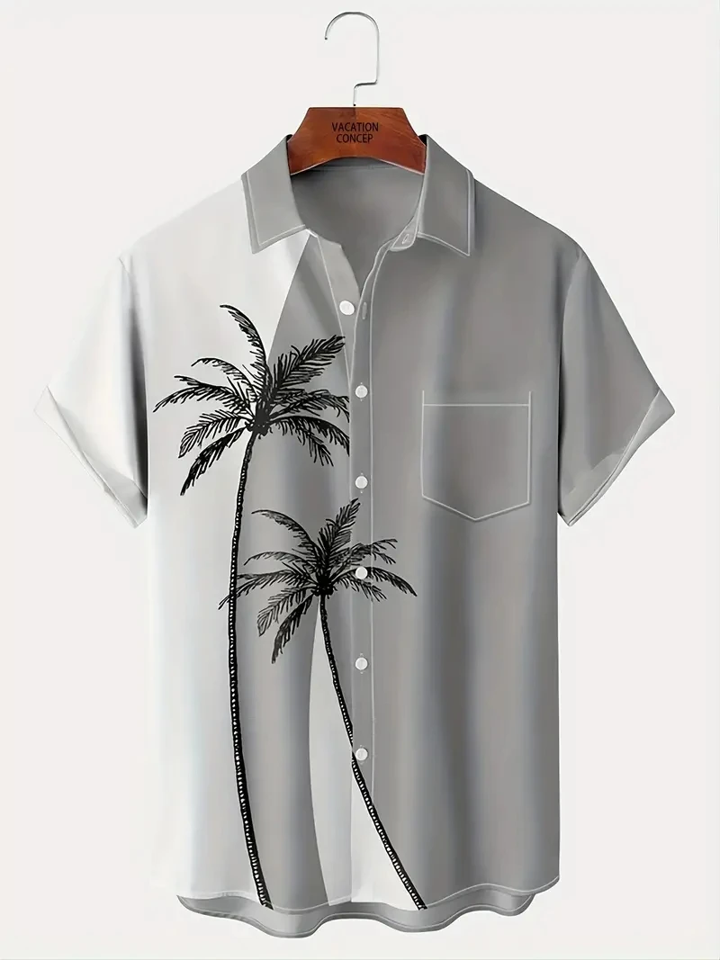 Black And White Design Palm Tree Pattern Print Shirt Fashion Design Men Women Short Sleeve Shirts Button Up Shirts Tops