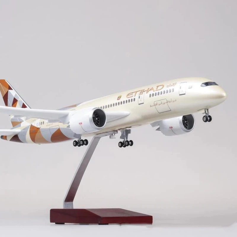 

43cm Airplane Toy B787 Etihad Airlines Model Aircraft Resin Diecast 1:130 Scale With Wheel And Lights Toys Adult Room Decoration