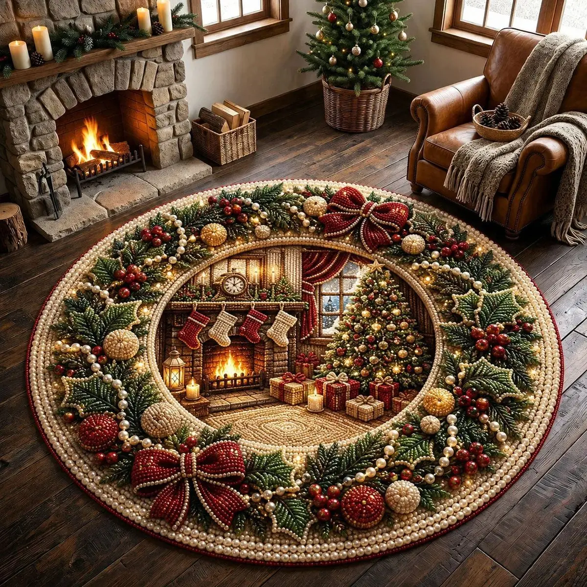 Merry Christmas Round Rug Dizziness Visual Art Carpet Santa Claus Dwarf Print New Year Christmas Gift Hallway Decor Non-slip Rug