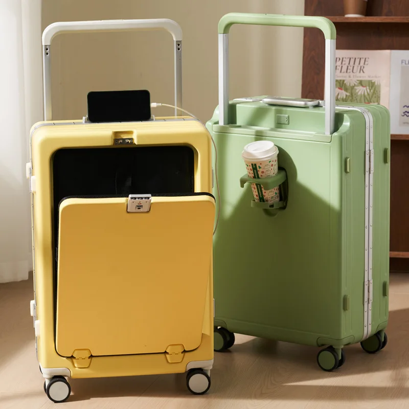 

Wide Tie Rod Luggage Front Opening Laptop Bag 26 inch Aluminium Frame Travel Suitcases 20 inch Cabin Bag 24 inch Suitcases