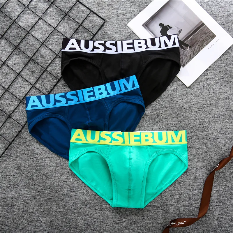 Aussiebum mens cotton underwear letter low waist comfortable breathable sweat-absorbent youth briefs.