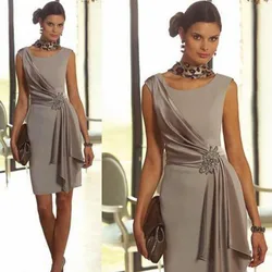 Nieuwste Lila Mouwloos Chiffon Moeder Van De Bruid Jurken Kant Knie Lengte Moeder Formele Dress Party Diner Prom Jurk