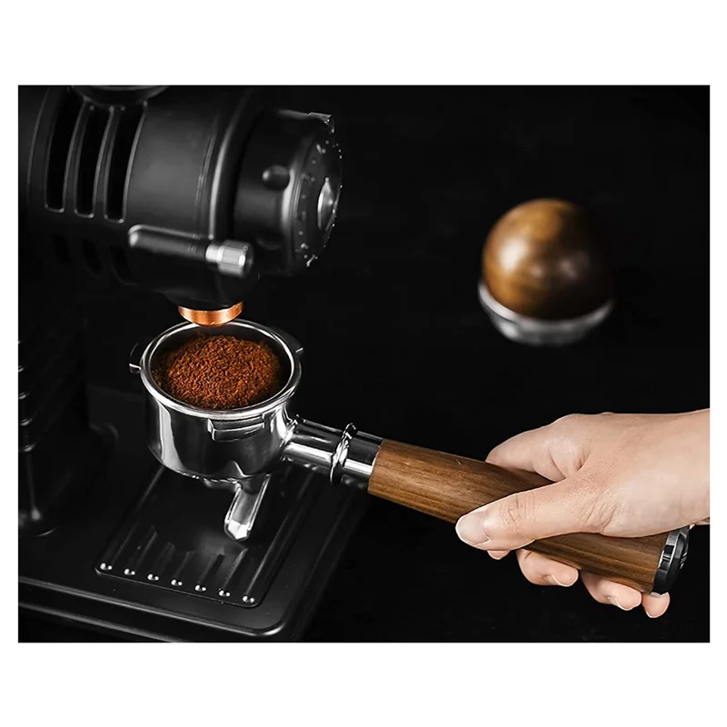 A02V-54mm Espresso Portafilter, Double Spout Coffee Portafilter By with Stainless Steel Portafilters and Walnut Handle