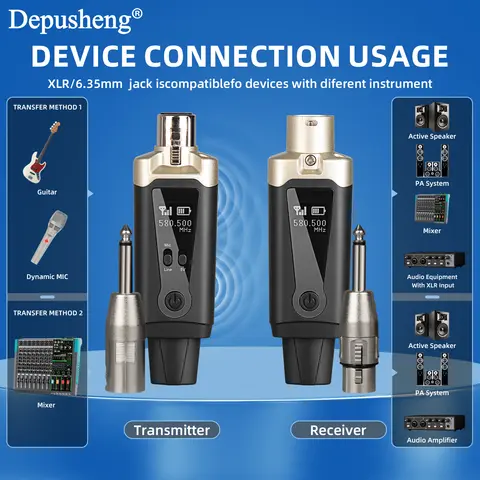 Depusheng MA5 Trådlöst Mikrofonsystem XLR Mikrofonkonverteradapter UHF Automatisk Sändareinställning För Kondensator Dynamisk Mikrofon 8 best sales Testare XLR - №4