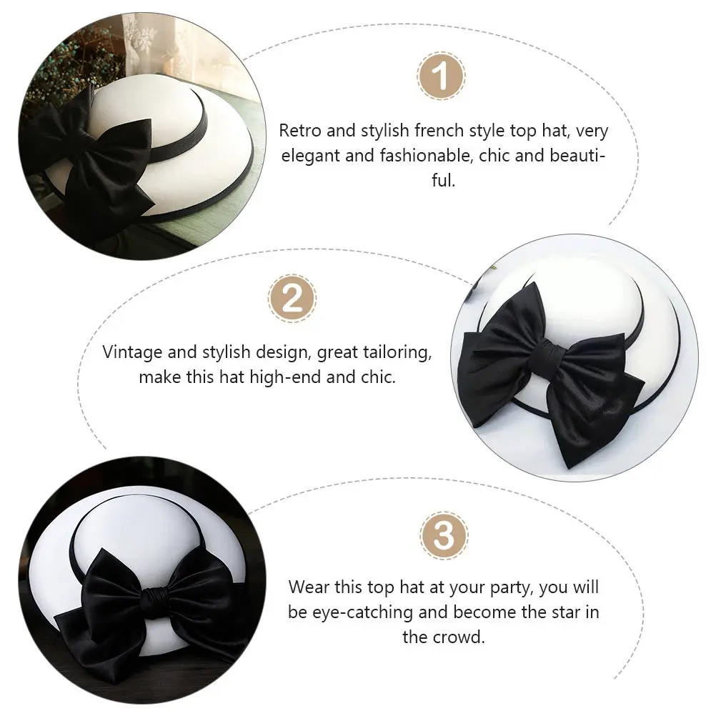1Pcs White Retro French Hat Vintage Elegant Party Dress Cap for Women Dinner Party Banquet Wedding Holiday Stylish Noble