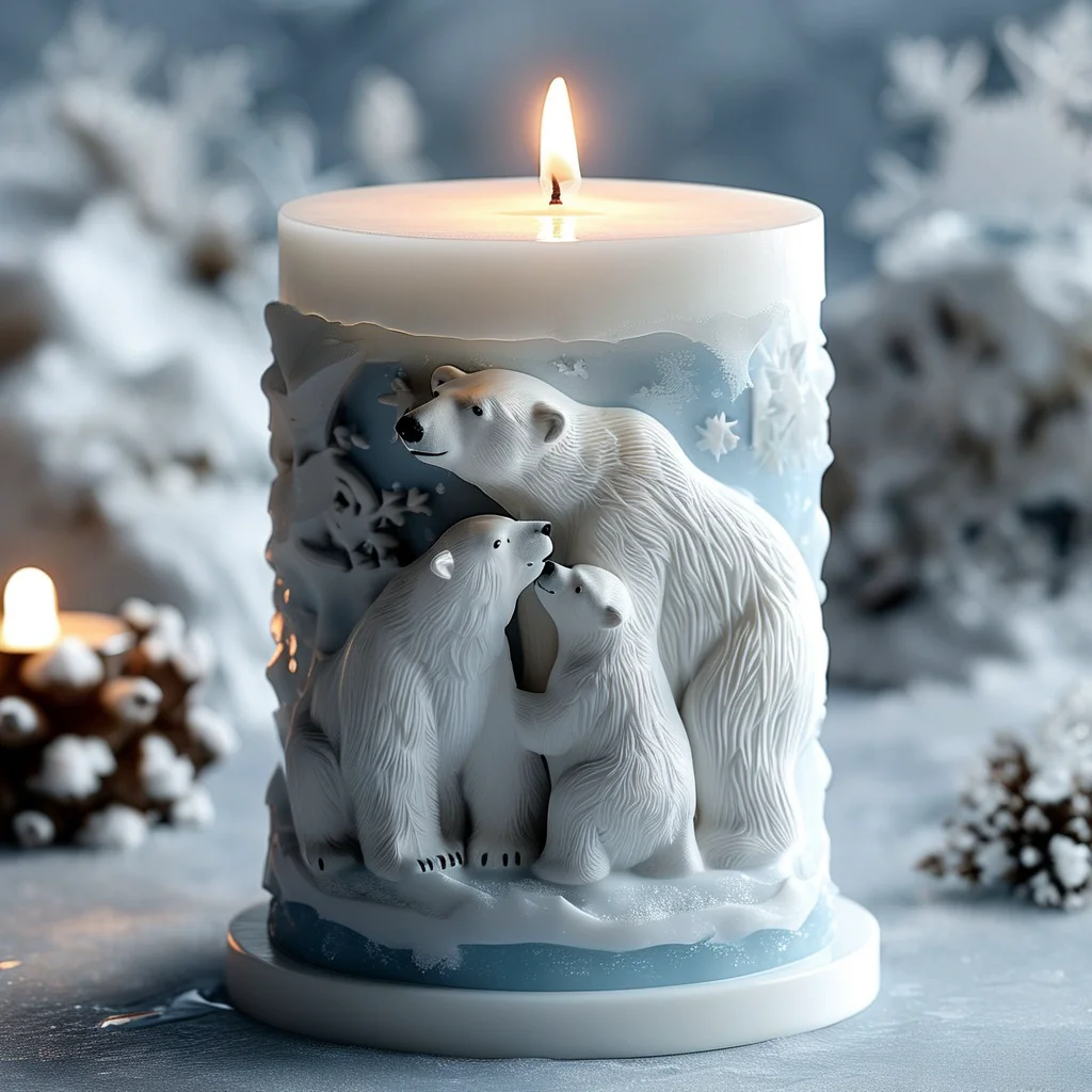 Ice and Snow Polar Bear Silicone Candle Mold |   3D Three-Dimensional Carving |   DIY Art Candles Family Set ​ Soap Making Molds