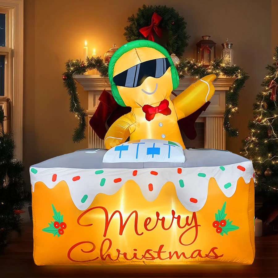 6FT Christmas Inflatable Decoration, Christmas DJ Gingerbread Man, Suitable for Patio and Outdoor Festive Decorations