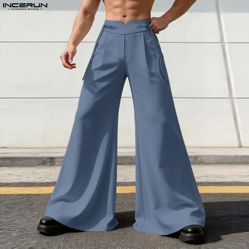

Мужские широкие брюки INCERUN, однотонные джоггеры, повседневные брюки, мужская уличная одежда, свободные модные длинные брюки 2026 года для мужчин, Pantalones