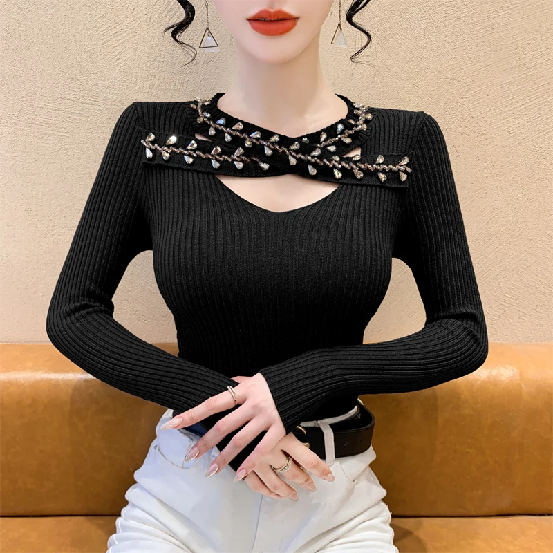 

Осень-зима женский ажурный вязаный свитер ручной работы из бисера крест вязаная рубашка корейские пуловеры с длинными рукавами топы