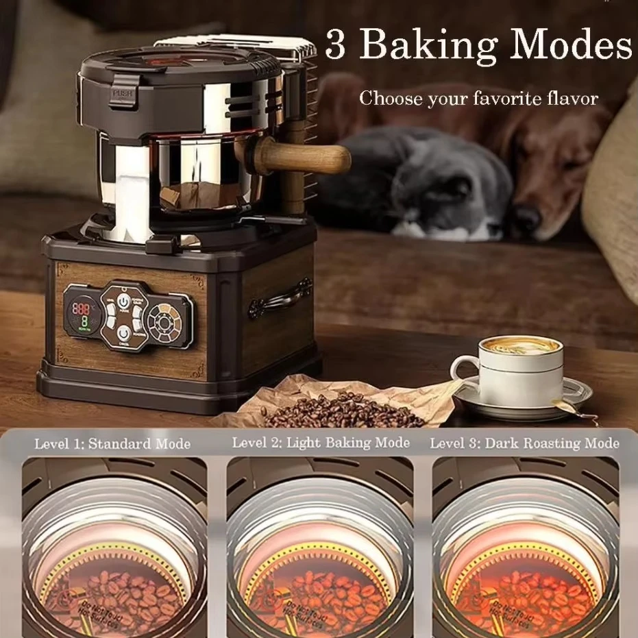 Retro-Style Coffee Bean Roaster With Cooling System and Temperature Display for Boutique Home Brewing and Roasting