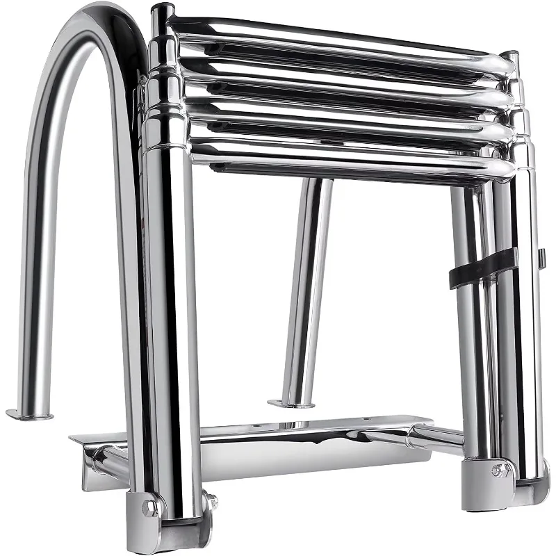 Escalera telescópica plegable de acero inoxidable de 4 peldaños para piscina