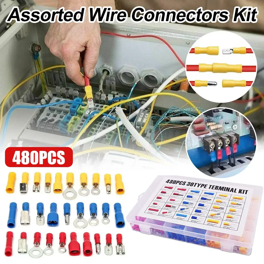 

Набор кабельных наконечников 480 шт. в ассортименте, автомобильный Автомобильный кольцевой разъем, плоский штекер