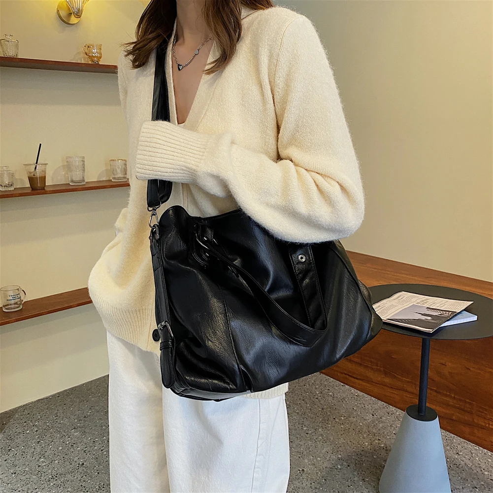 المرأة الكتف حقيبة كروسبودي كبيرة الحجم الأفاق حقيبة كروسبودي عادية ريترو بلون لينة الإناث السفر المتسوق الأم حمل حقيبة #4