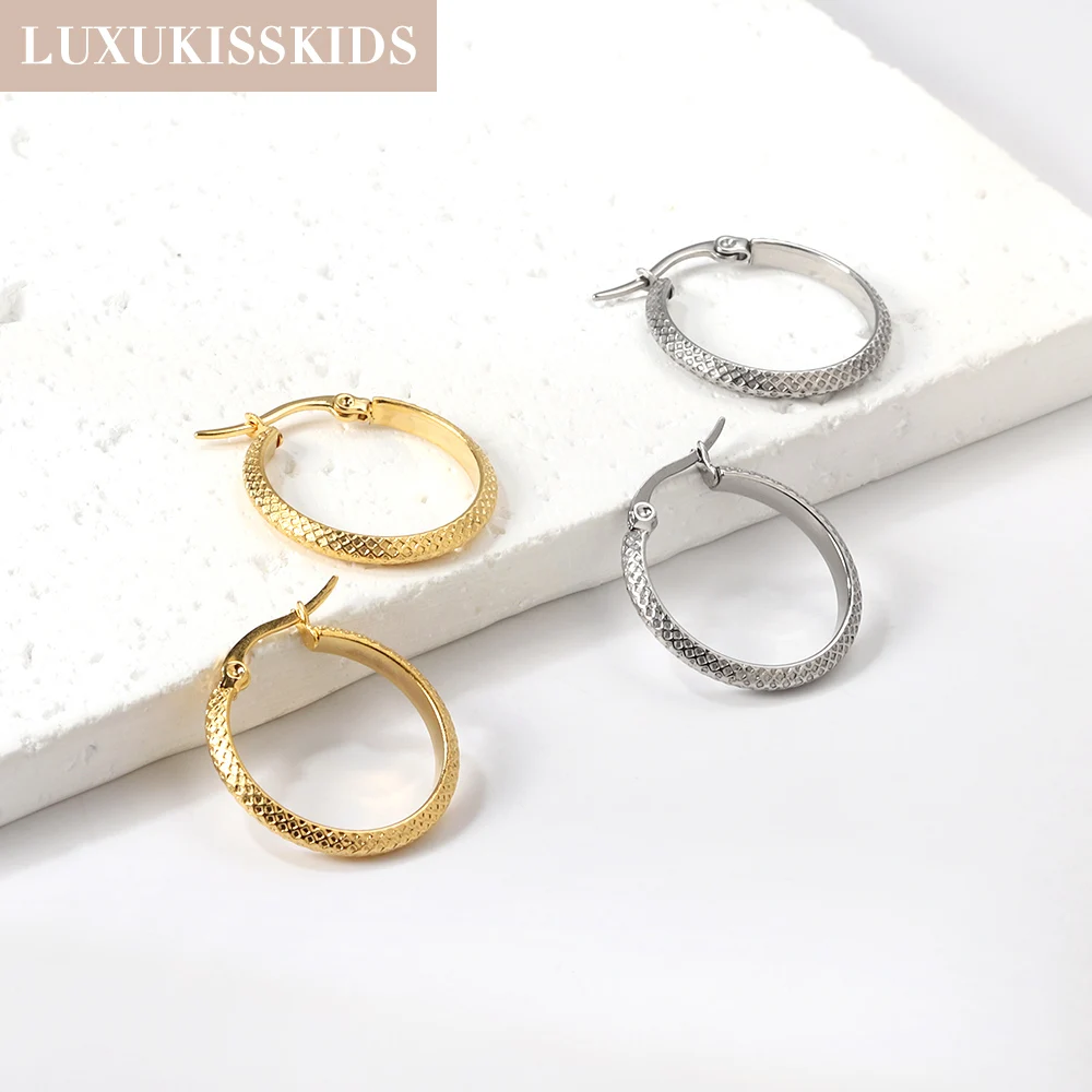 

LUXUKISSKIDS Big Silver/Gold Color Round Hoops Chunky Stainless Steel Fashion Hoop Earrings 28MM 18K Plated Ears Circles Clips