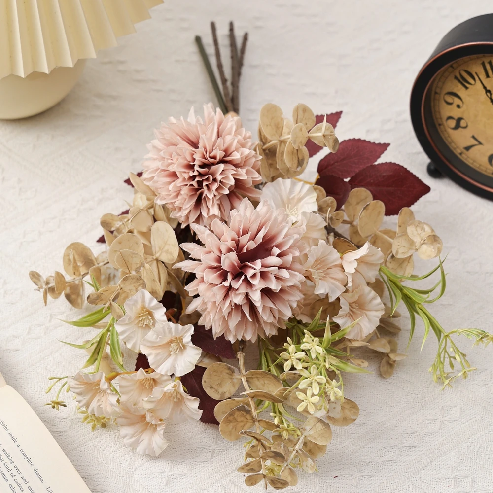 Künstliche Seidenblumen-Kugel-Chrysantheme, Hochzeits-Brautstrauß, DIY-Geschenk, Dekoration für Zuhause, Zimmer, Vase, Hof, Festival, Außenbereich, Gartenbogen – Detail 6