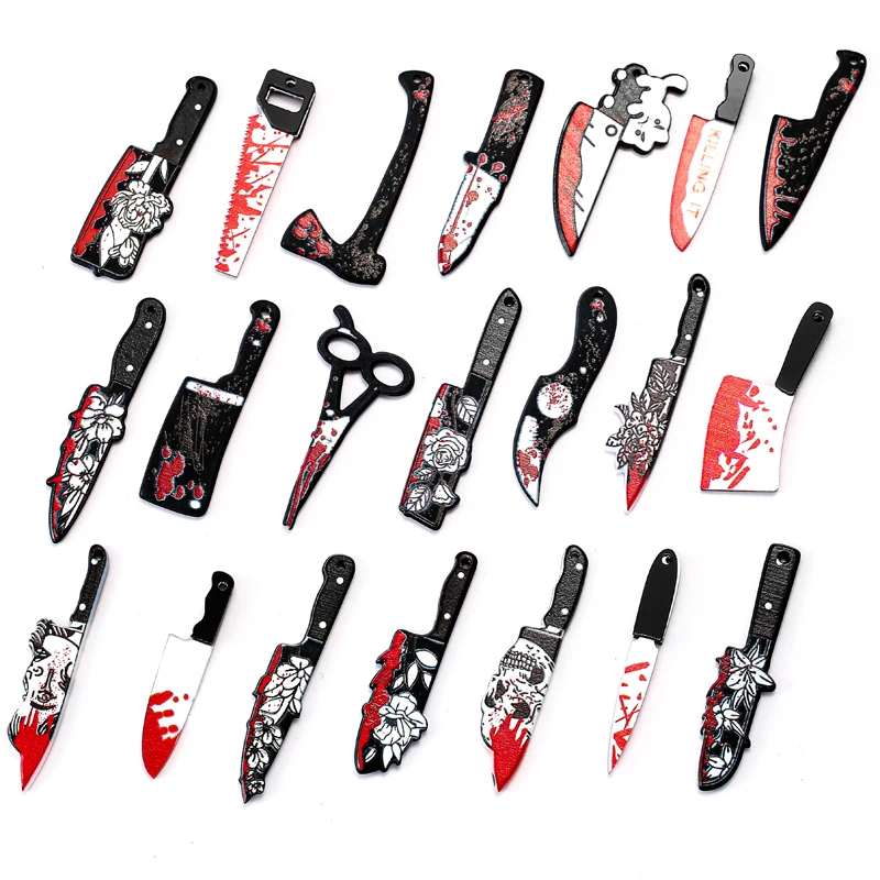 Mezcla de 10 Uds. De cuchillo sangriento acrílico de doble cara, dijes de Halloween, colgante de daga genial para pendientes, pulsera, collar, joyería W254