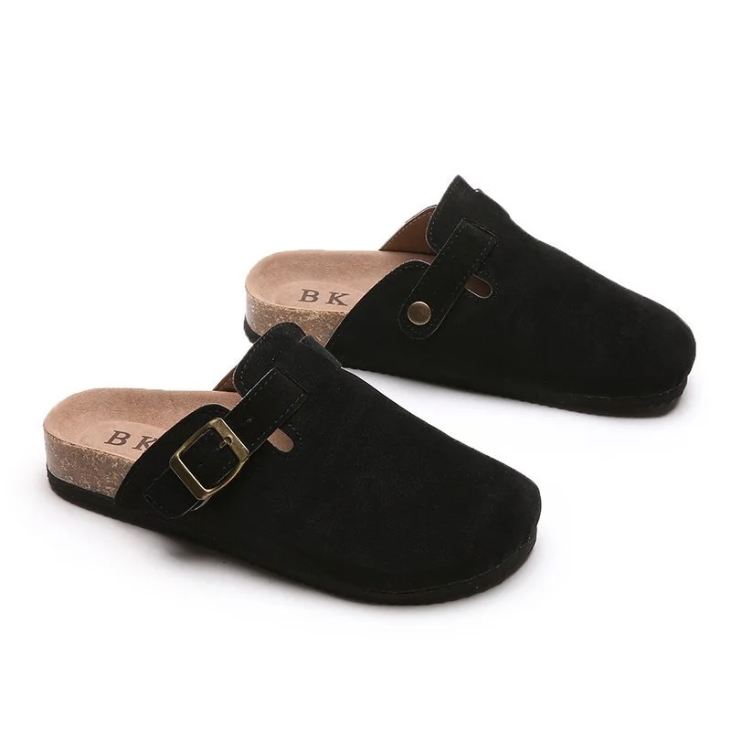 

2023 New Concise Retro Outside Flat with Women's Slippers Mules Modern Sandals Buckle Shoes Strap Autumn Winter