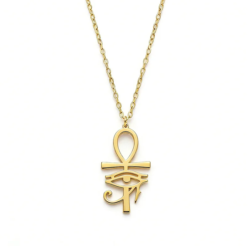 Colar clássico banhado a ouro Ankh Eye of Horus com pingente para mulheres, joias egípcias antigas, presentes