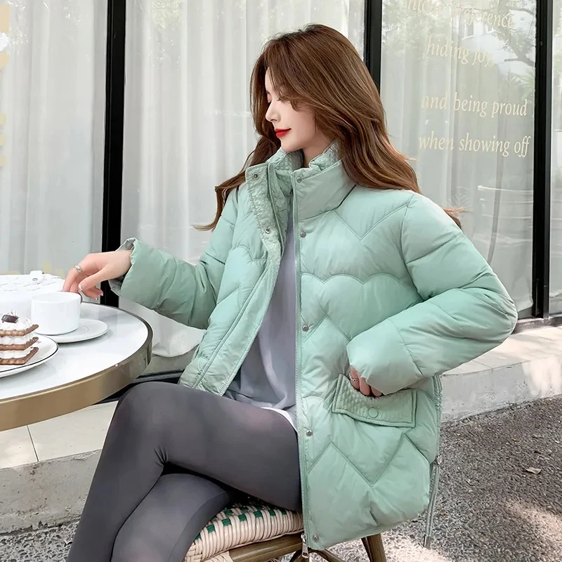 New Stand-up Collar 2023 Winter Down Cotton Jacket Temperament Elegant Versatile Women's Coat Korean Loose Fit Female Outerwear