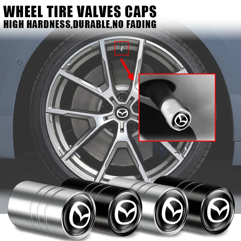 

4Pcs/set Metal Car Wheel Tire Valve Air Stem Cap Badge Auto Accessory For Mazda 3 6 CX5 2 CX3 CX9 MX5 Axela Demio Atenza MS GJI
