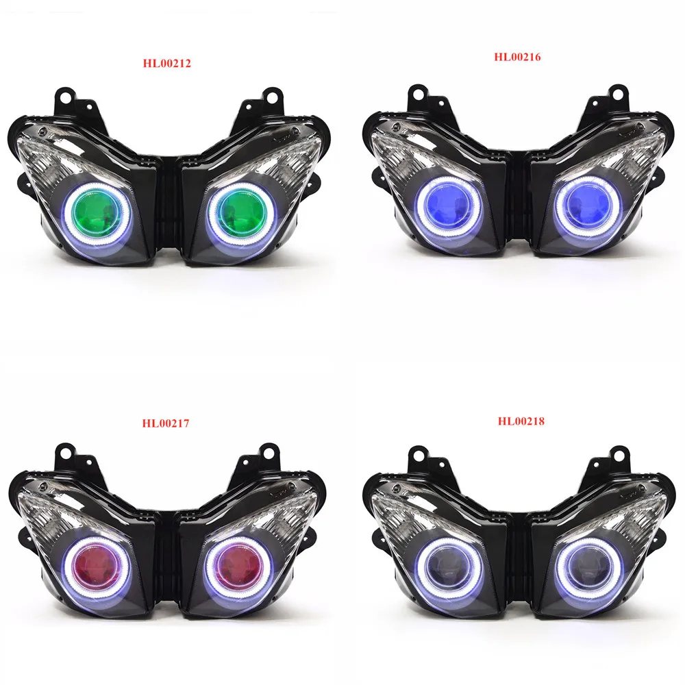 Motorcycle Headlight Assembly For Kawasaki Ninja ZX6R 2009-2012 Custom Angel Eyes LED HID Head Light Lamp faros led para motos