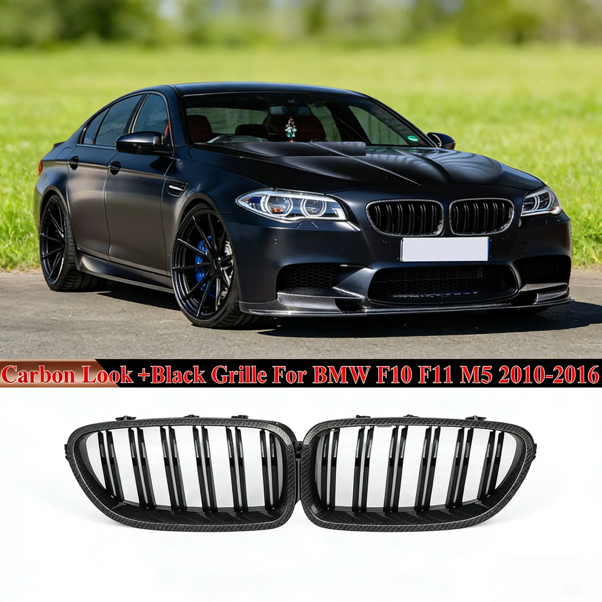 

Dual Slats carbon fiber Style Racing Grill Car Front Kidney Sport Grille For BMW 5 Series F10 F11 F18 520d 530d 540i 2010-2017