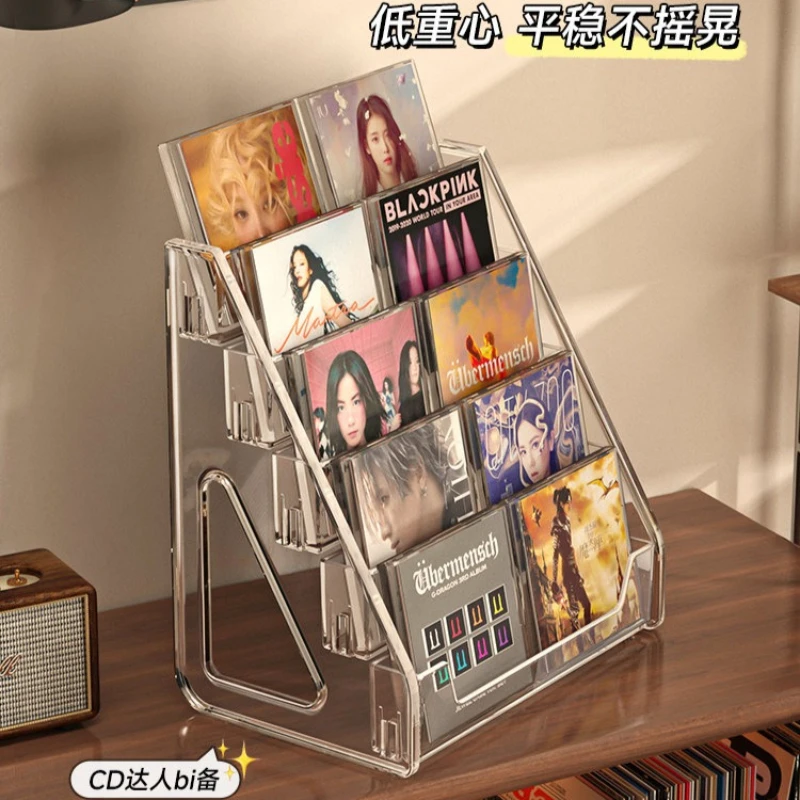 Desktop Album Display Stand, Tiered Holder for Discs Tapes Vinyl Records, CD Collection Tabletop Home Organizer