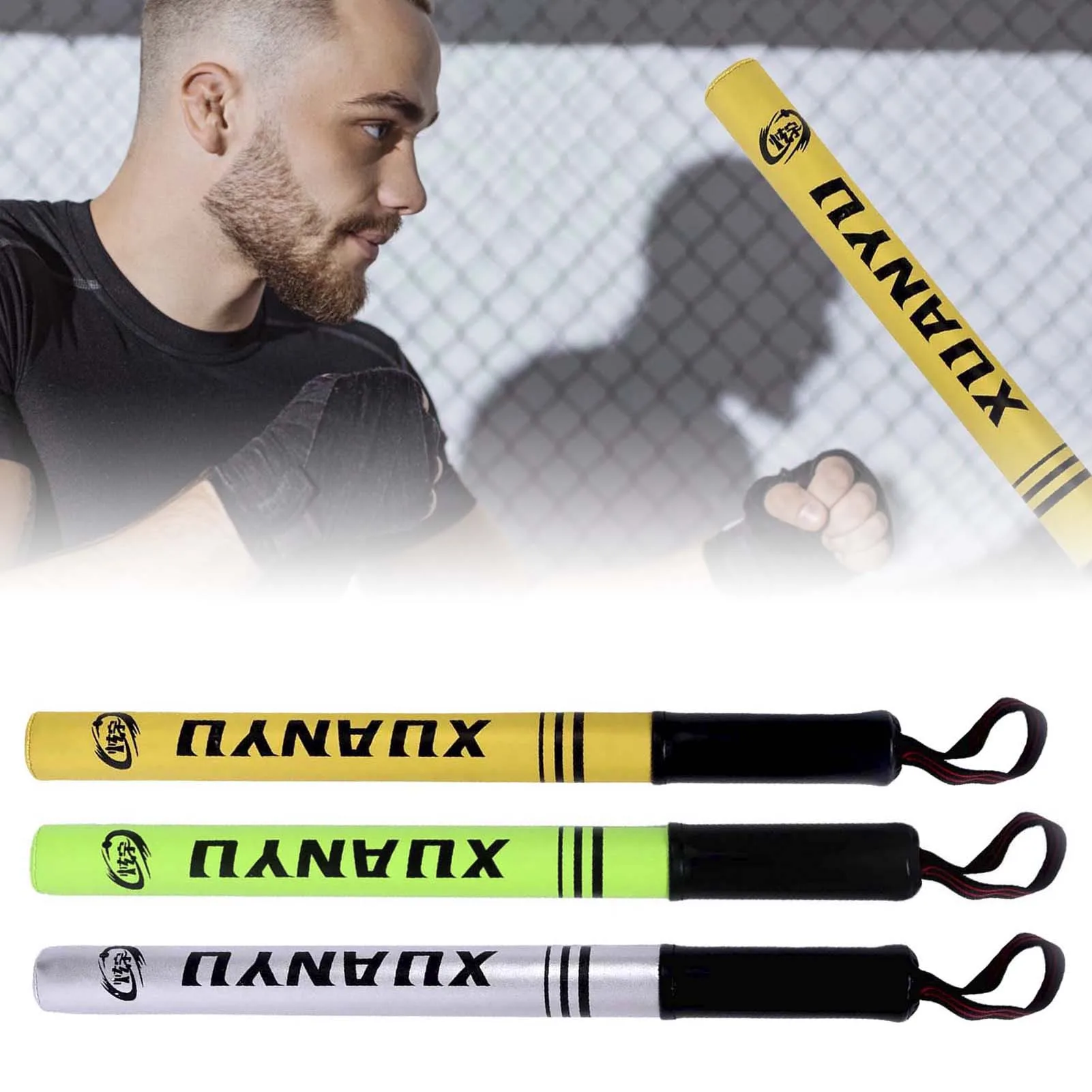 Palos de artes marciales de cuero PU, varilla de espuma duradera fluorescente adecuada para palos de entrenamiento de reacción de velocidad de lucha