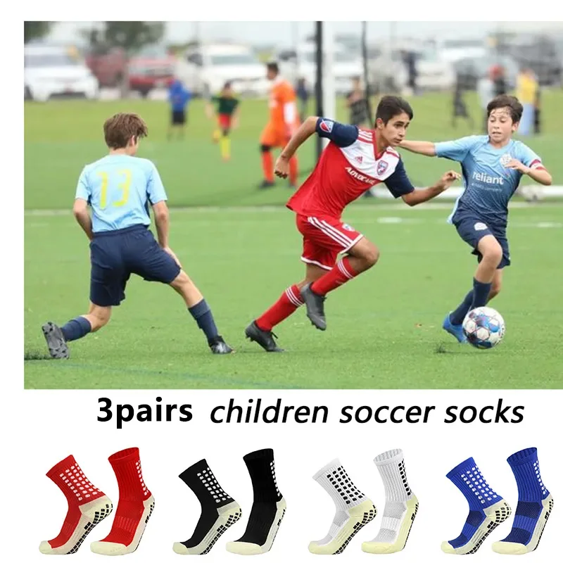 3 pairs Size 35-40 Children Teenager Breathable Sports Soccer Socks Outdoor Sports Non-slip Silicone Grip Football Socks