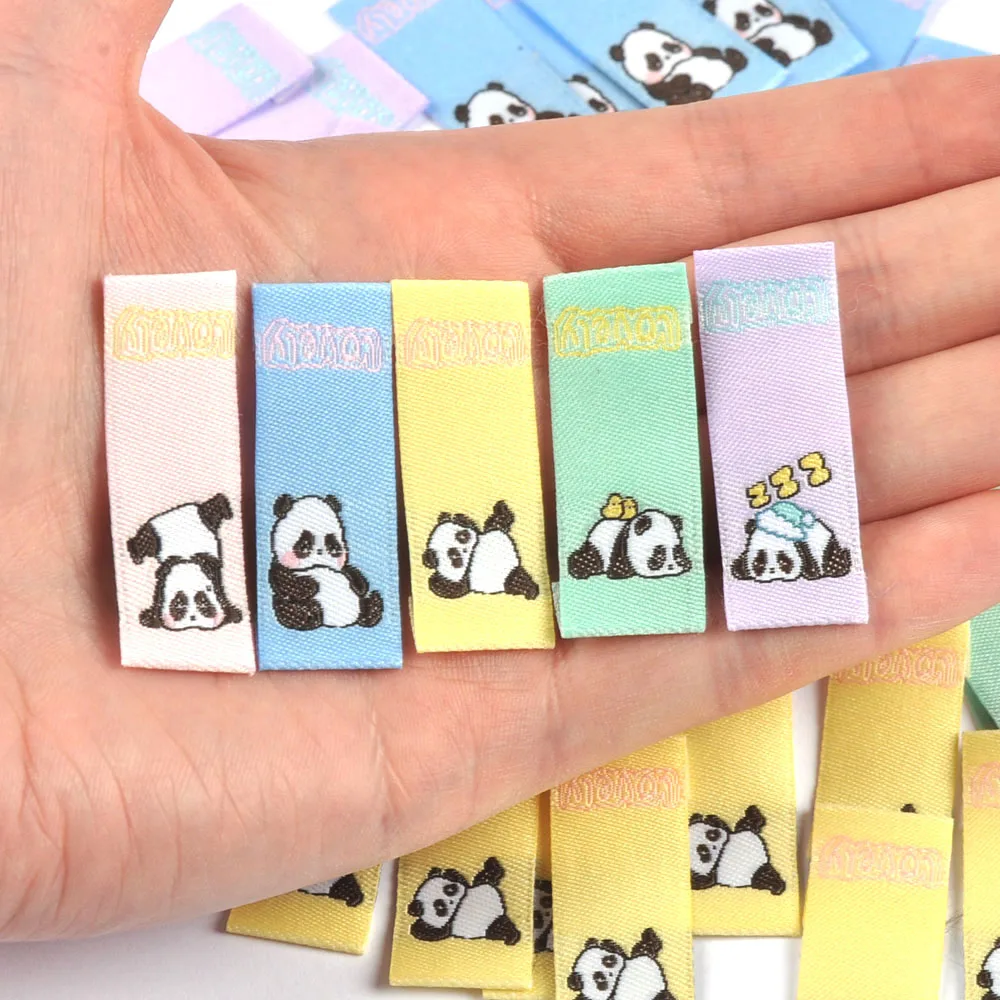 50Pcs New Cartoon Panda Embroidery Labels For Sewing Clothes Accessories Washable Care Garment Tags DIY Supplies Handicrafts