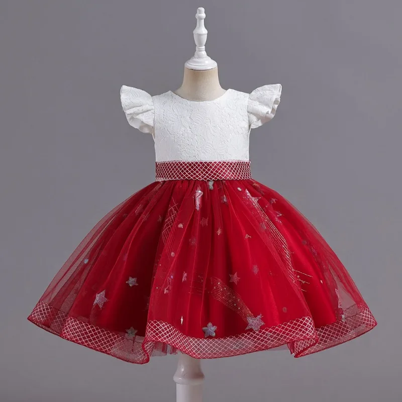 Vestido de comprimento de tornozelo de lantejoula feminino, vestido colorido infantil, festa de casamento, menina flor