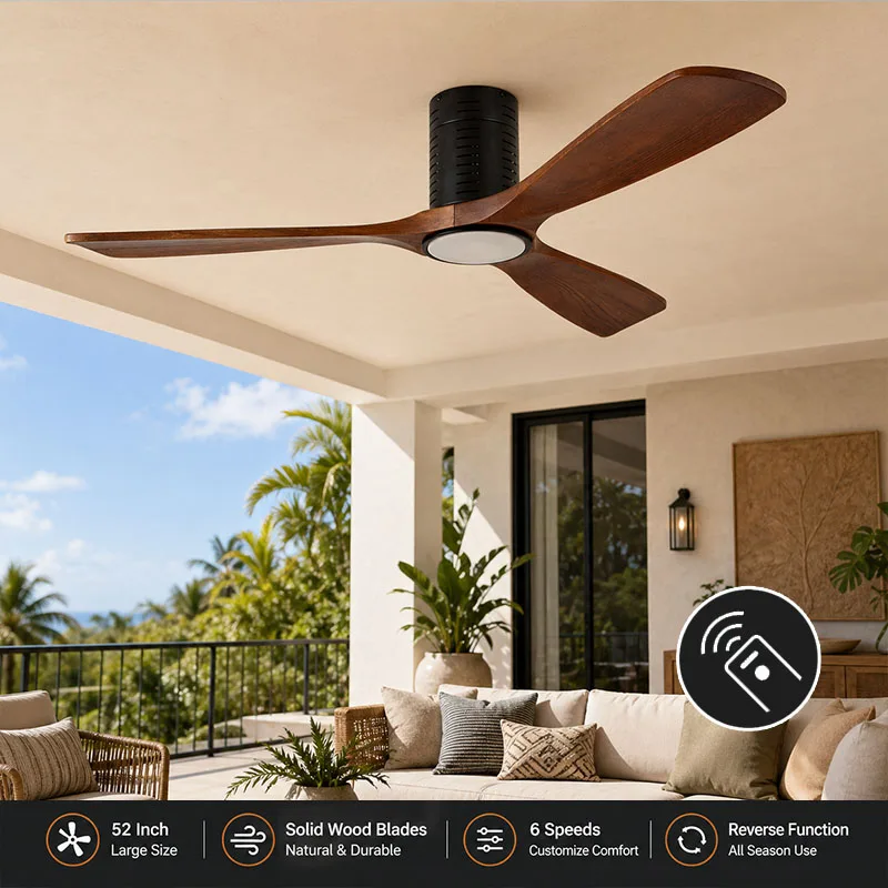 52 inch ceiling fan with high wind power and 6-speed adjustable DC motor silent electric fan 85-265V ceiling fan light