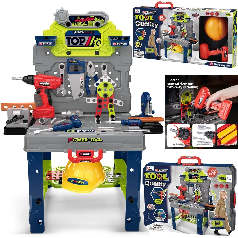 Kids Tool Bench Toy Set with Pretend Drill and Screwdriver, Simulated Repair Workbench Playset, Educational Assembly Kit