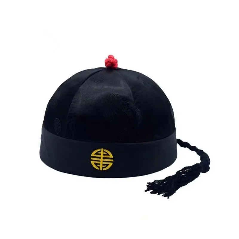 Hard Qing Dynasty Hat For Adults Emperor Landlord Skullcap Chinese Cap With Braid Funny Festival Hats New Year Halloween Party