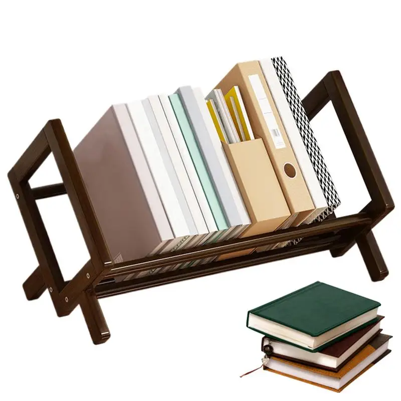 Dorm Desk Bookshelf Tabletop Hutch Dorm Desktop Book Holder Organizer Tabletop Book Storage Rack Tilting Bookcase For Books CDs