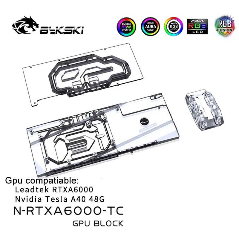 Bykski GPU Block With Active Waterway Backplane Cooler For Leadtek RTX A6000 / Nvidia Tesla A40 / A10 48G,N-RTXA6000-TC