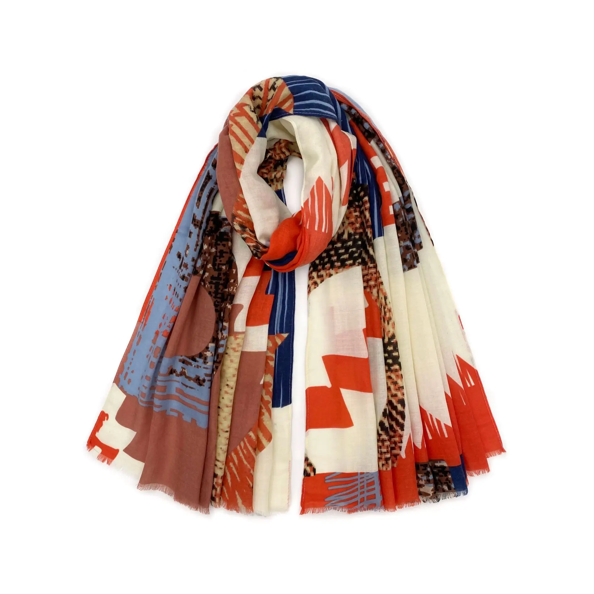 

2022 New Abstract Mosaic Small Fresh Decorative Scarf Print Square Winter Long Scarf Women's Plain Shawl