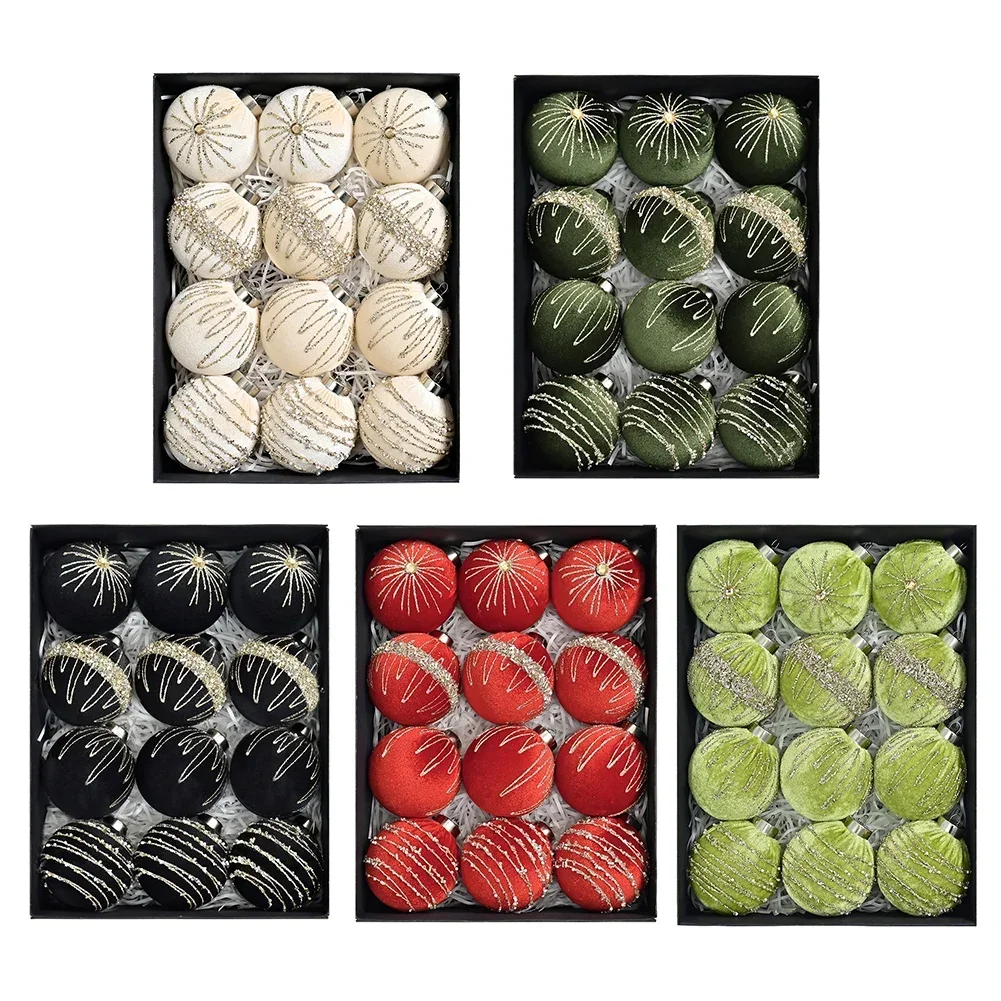 

12 шт., 8 см, набор флокированных бархатных елочных украшений, подходящий для элегантного праздничного декора, рождественские украшения для рождественских елок