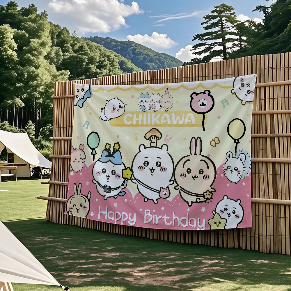 C-Chiikawa Geburtstagsflagge Wandteppiche für Partys im Freien, Schlafzimmer, Wohnzimmer, Studentenzimmer, Wanddekoration, Banner, Geschenke – Detail 5