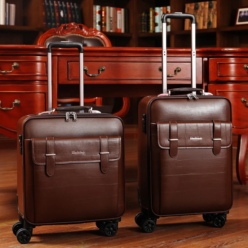 18 Inch Trolley Case Leather Travel Suitcase Carry-on Box Large Capacity Trunk Business Rolling Luggage Password Universal Wheel