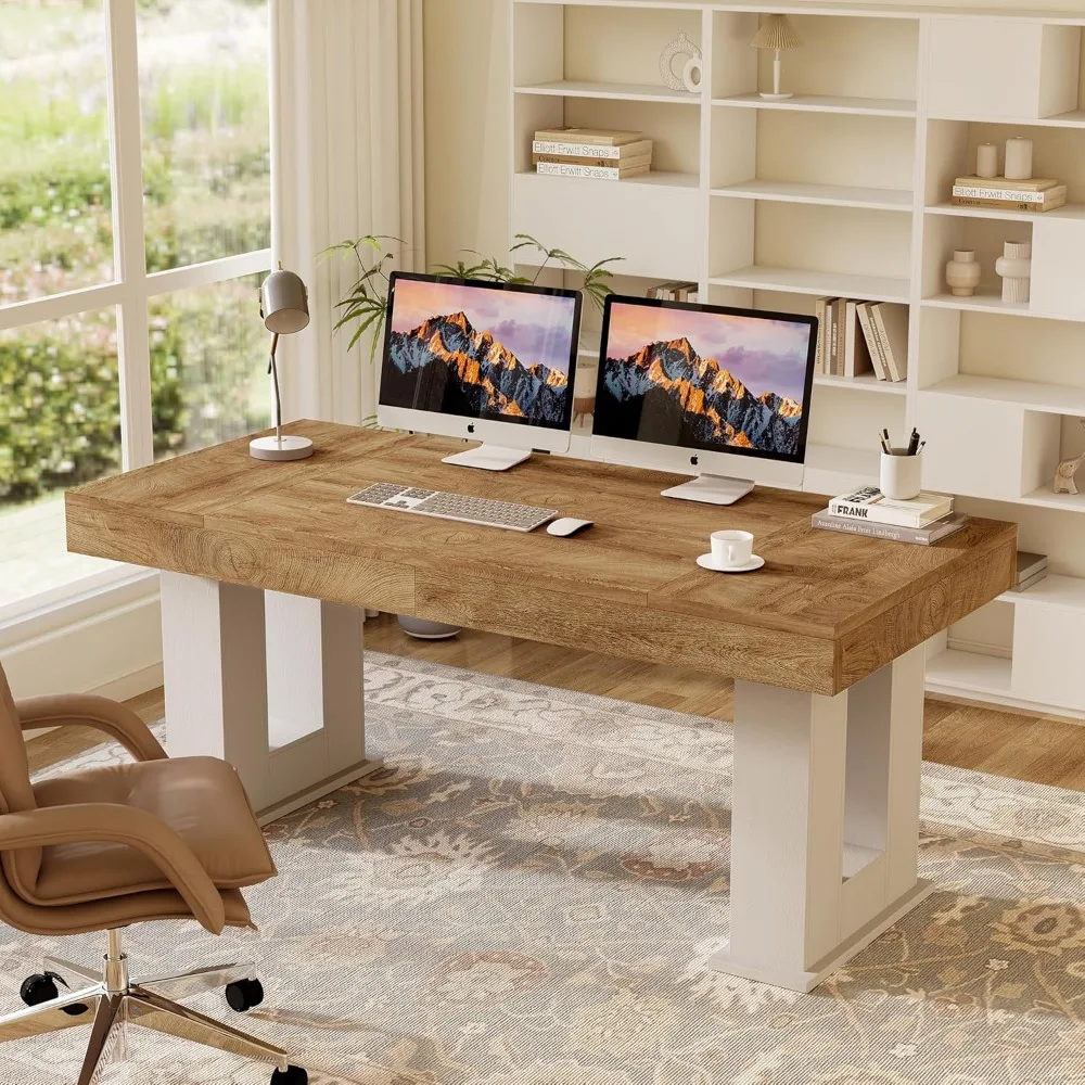 مكتب تنفيذي مقاس 63 بوصة، مكتب كمبيوتر كبير مع سطح مكتب واسع، طاولة محطة عمل خشبية قوية للمكتب المنزلي، مكتب الشركات